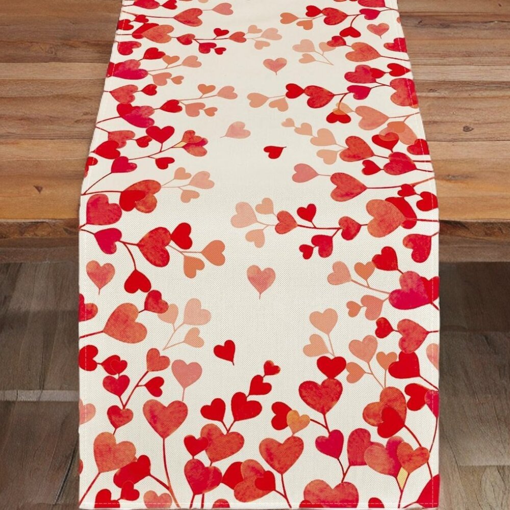 Valentines Day Table Runner Heart Dining Cloth Cottage Red Wedding Decor 13x60